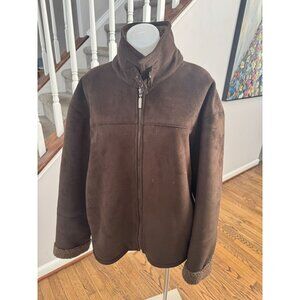 impermeable by weatherproof jacket faux suede shearling brown mens vintage XL